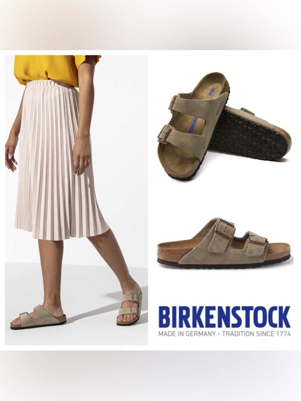 NWT Women’s Birkenstock Arizona Suede Soft Footbed  Sandals in Taupe
